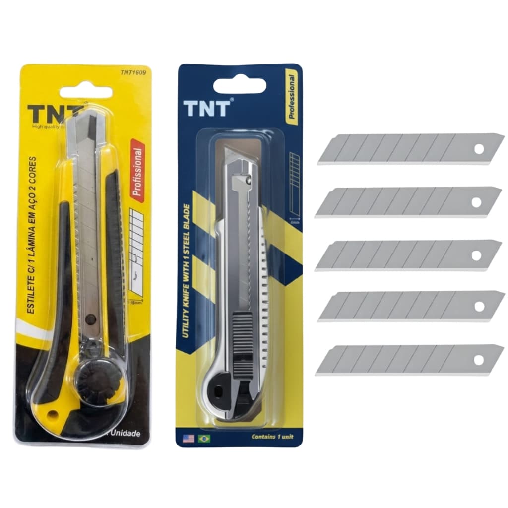 Kit Estilete Profissional Ergonômico TNT 18mm Com Trava de Segurança + Laminas Segmentadas