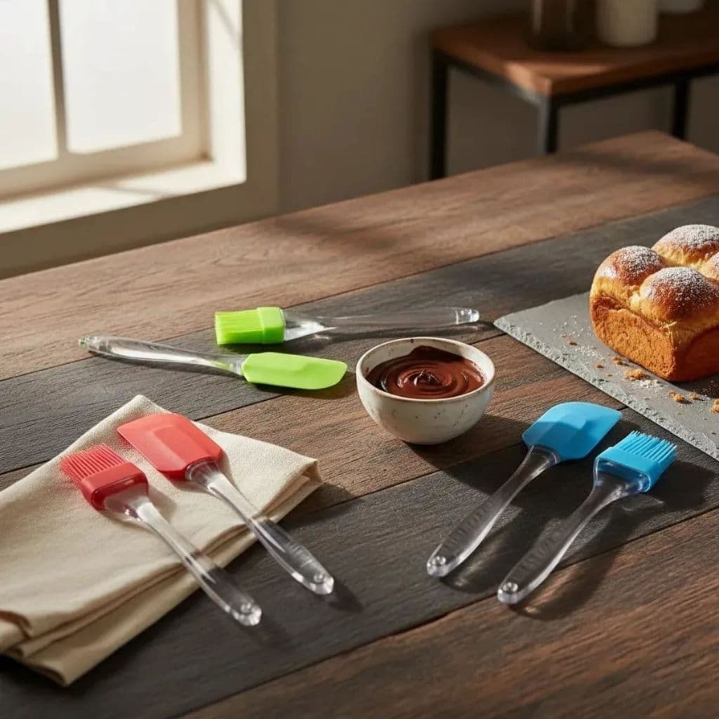 Kit 06 peças Espátula + Pincel de Silicone Cabo Plástico Culinário Confeitaria Utensílios Cozinha