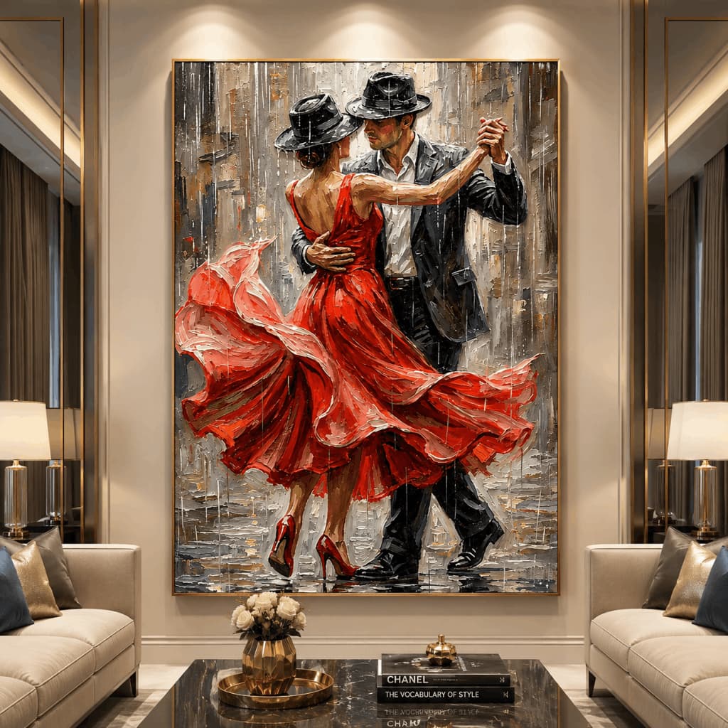 Quadro Decorativo Casal Dançando Tango Vermelho Moderno MDF Sala Quarto Escritório
