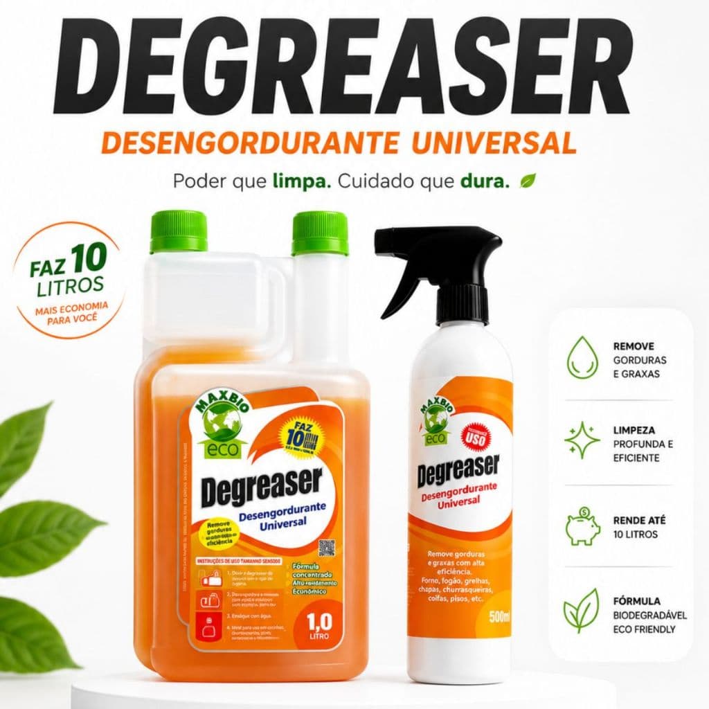 Kit Degreaser Maxbio Desengordurante Concentrado Limpeza Remove Sujeira Gordura Óleos Limpador Rende Muito