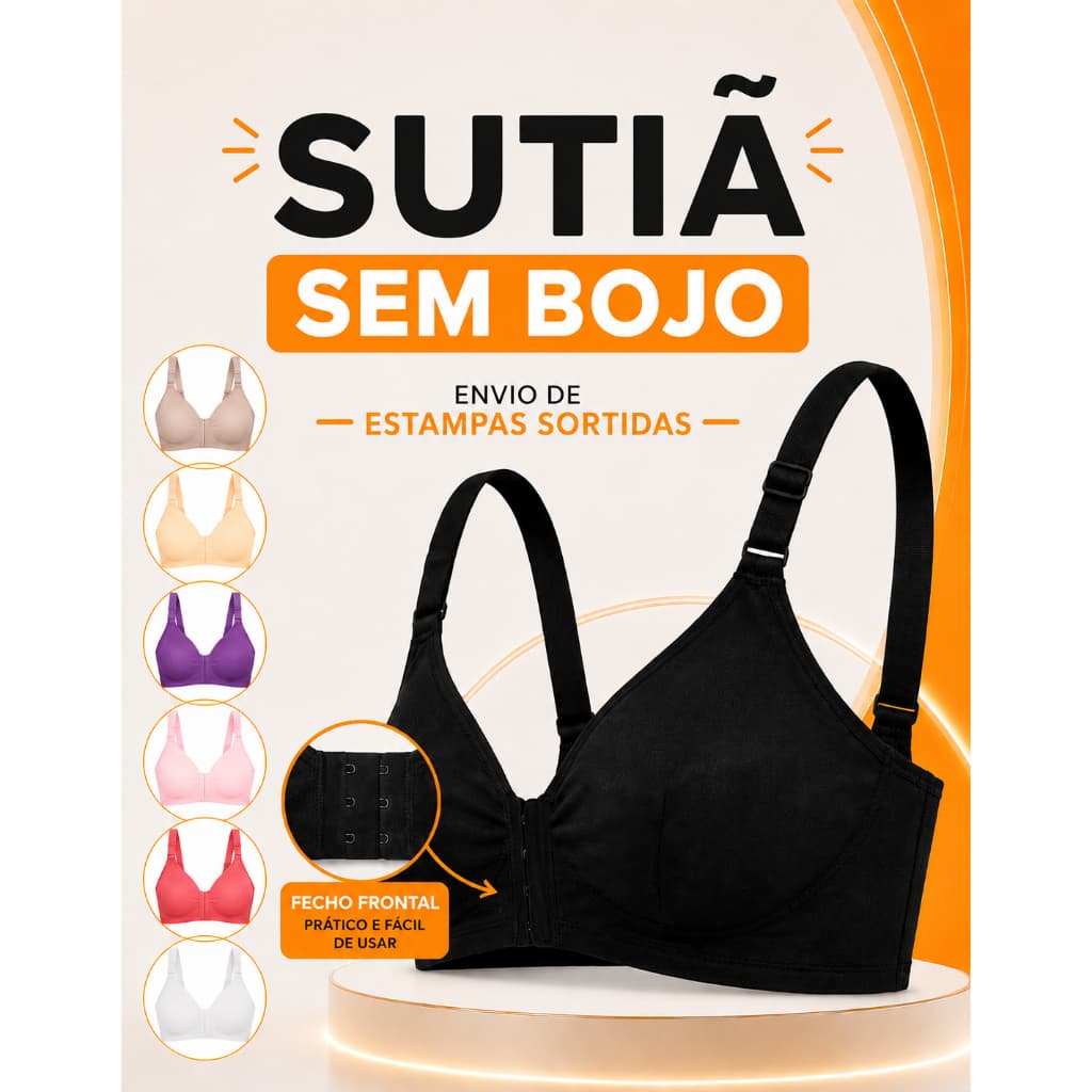 Sutia Push Up Sem Bojo Adulto Abertura Fecho Frontal Algodão Com Alças Reforçada Super Confortavel