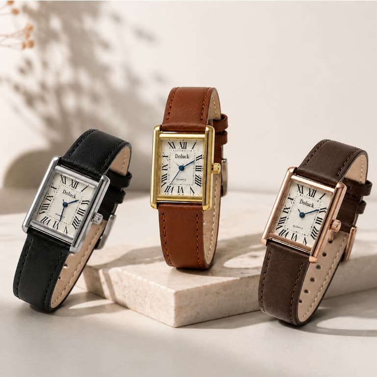 Relógio Feminino Vintage Quadrado Doluck Pulseira de Couro Sintético Estilo Retrô P139