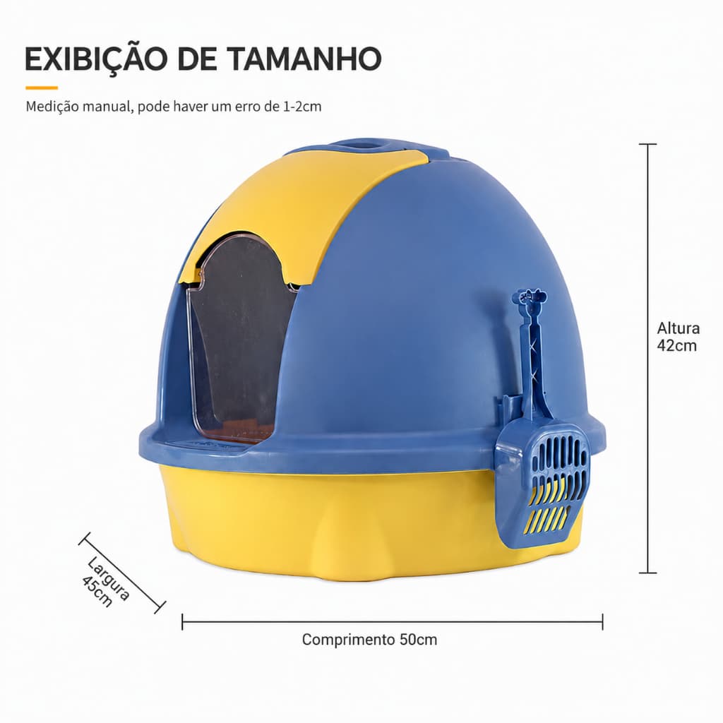 Caixa de Areia Fechada para Gatos de até 8kg, Antiodor, Estável, Anti-respingos, com Pá, Fácil Limpeza – 50x45x42cm