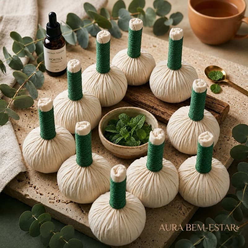 Kit 5 Pares (10 unidades) Pindas Chinesas Hortelã e Eucalipto – Massagem Relaxante e Alívio de Estresse - Aura Bem-Estar