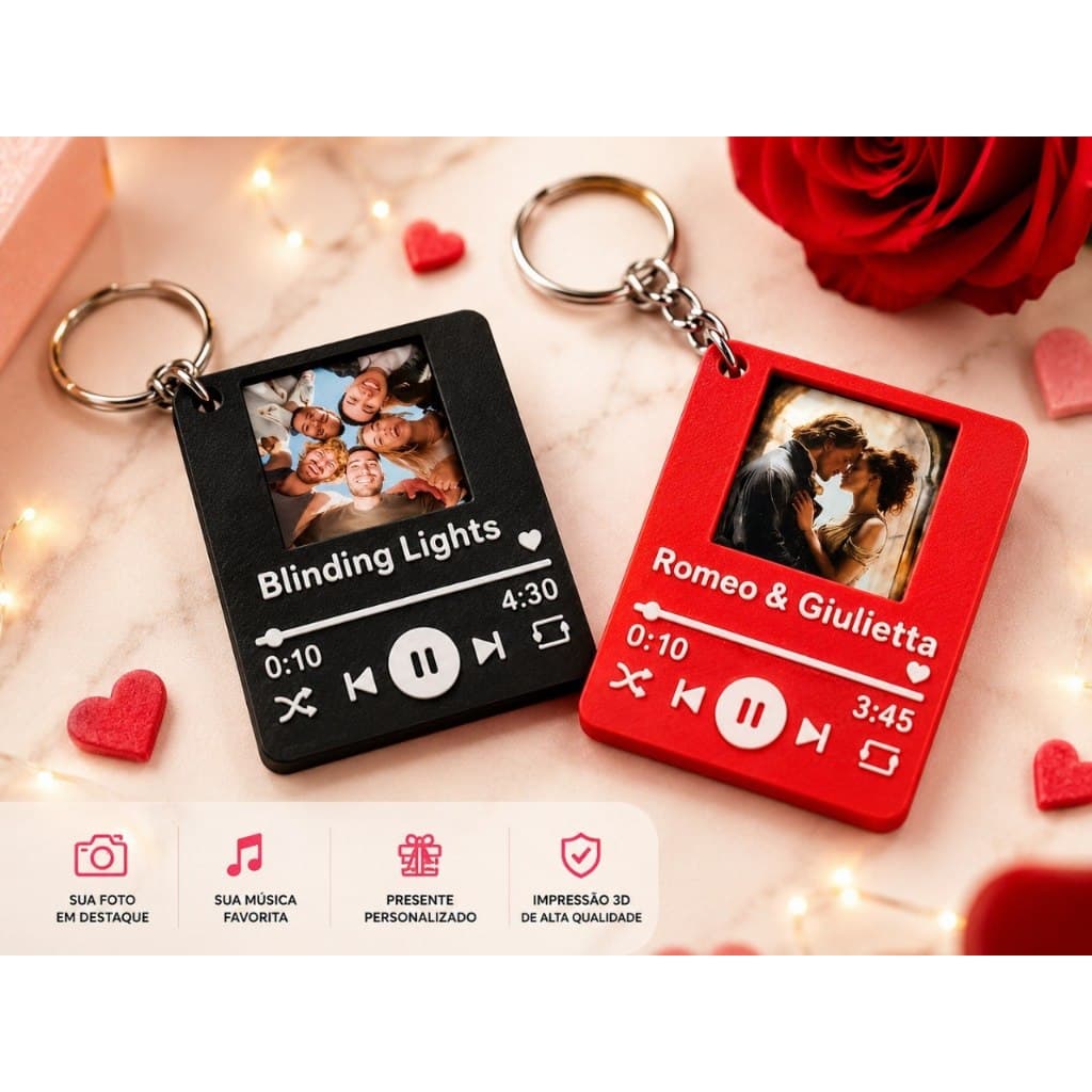 Chaveiro Spotify Personalizado com Foto e Música Presente Romântico Criativo Casal Namorados