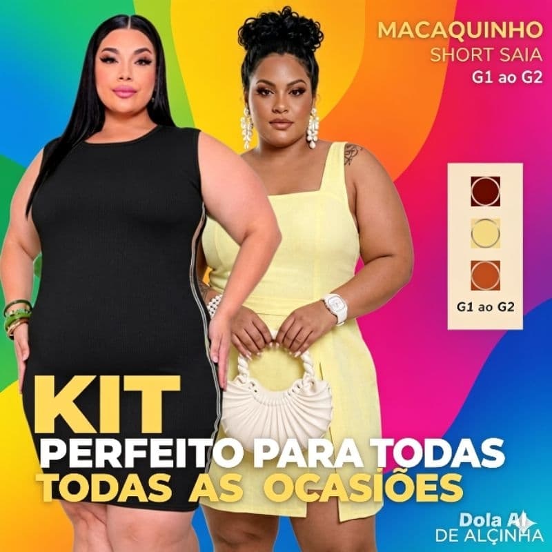 Kit   Vestido + Macaquinho Plus Size Feminino Moda Verão Confortável Tendência 2026