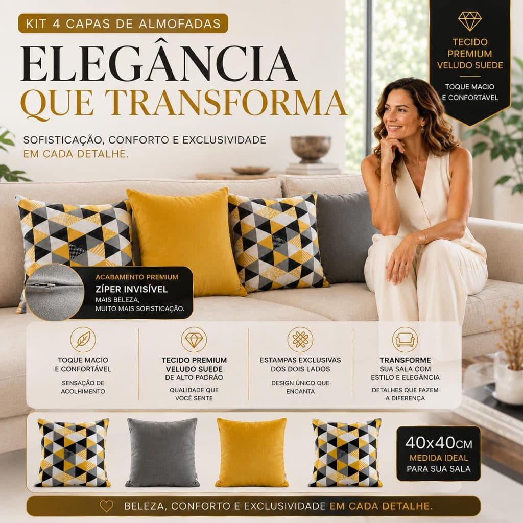 Kit 4 Capas de Almofadas Para Sofá Veludo Suede Decorativas Cama Quarto Sala Luxo 40x40 - Novadecora
