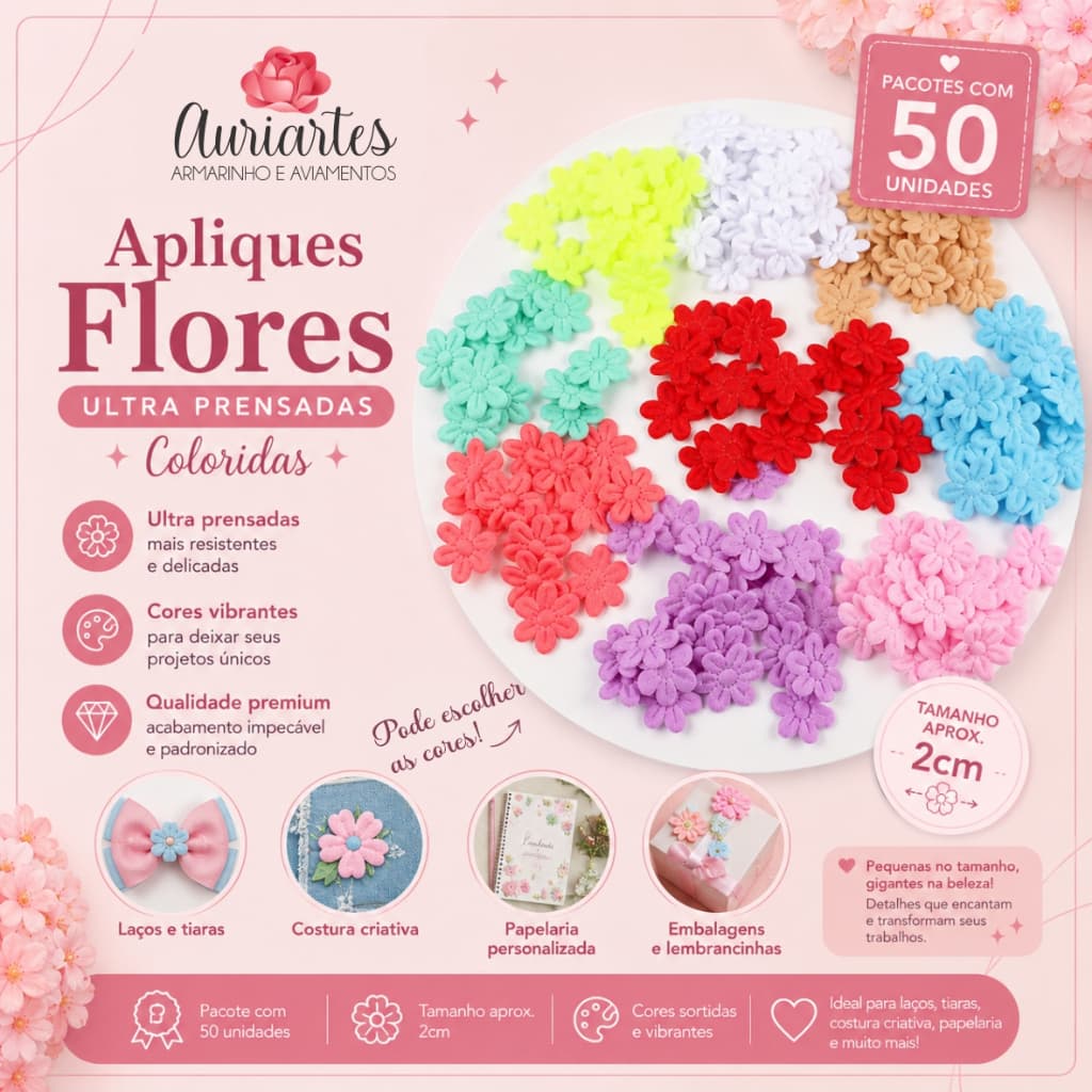 Flor Florzinha Aplique Prensada em Tecido