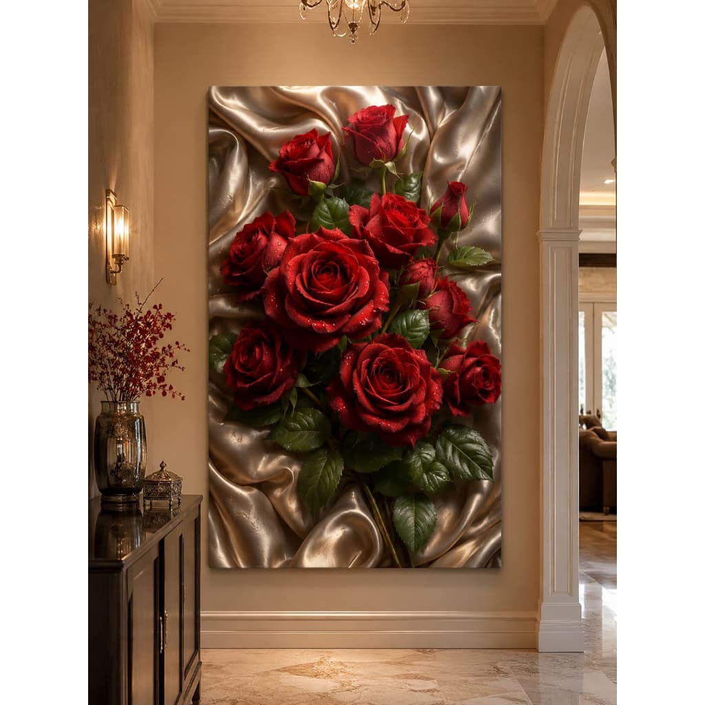 Quadro Decorativo Rosas Folhagem Clean  Sala Quarto Copa Consultório Escritório Hall Buquê De Rosas