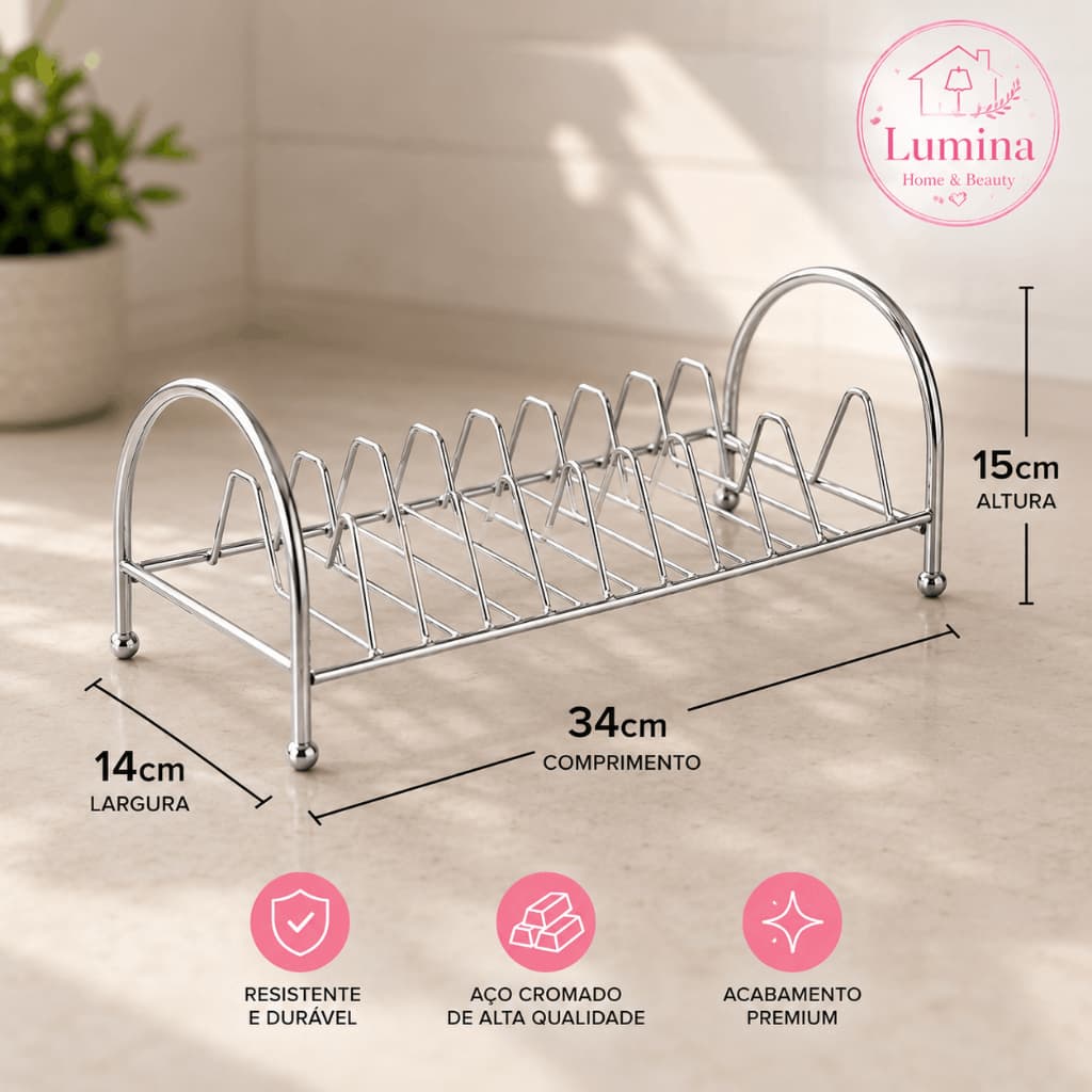 Escorredor de Pratos Cromado 34cm – 8 Pratos