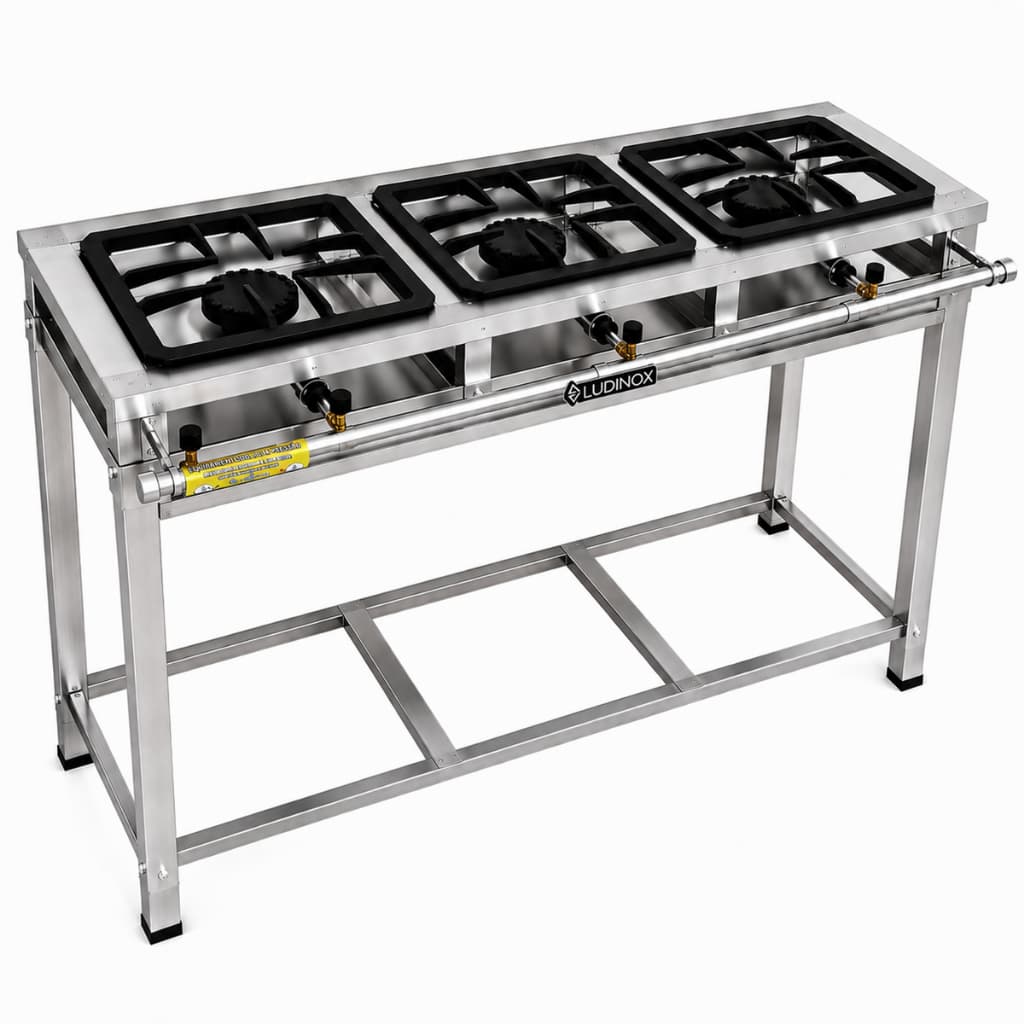 Fogão Industrial Aço Inox 3 Bocas Alta Pressão P5 30x30 Profissional Alto Padrão