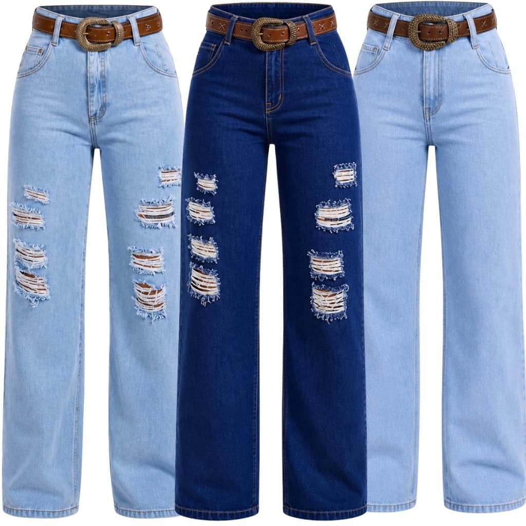 Calça Country Wide leg Jeans Feminina Premium Wideleg Pantalona Jeans Cintura Alta Rodeio Vaquejada