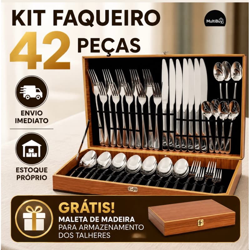 Kit Talheres Mesa Faqueiro 42 Peças Aço Inox Mesa Posta Completo Design Elegante - Envio Imediato