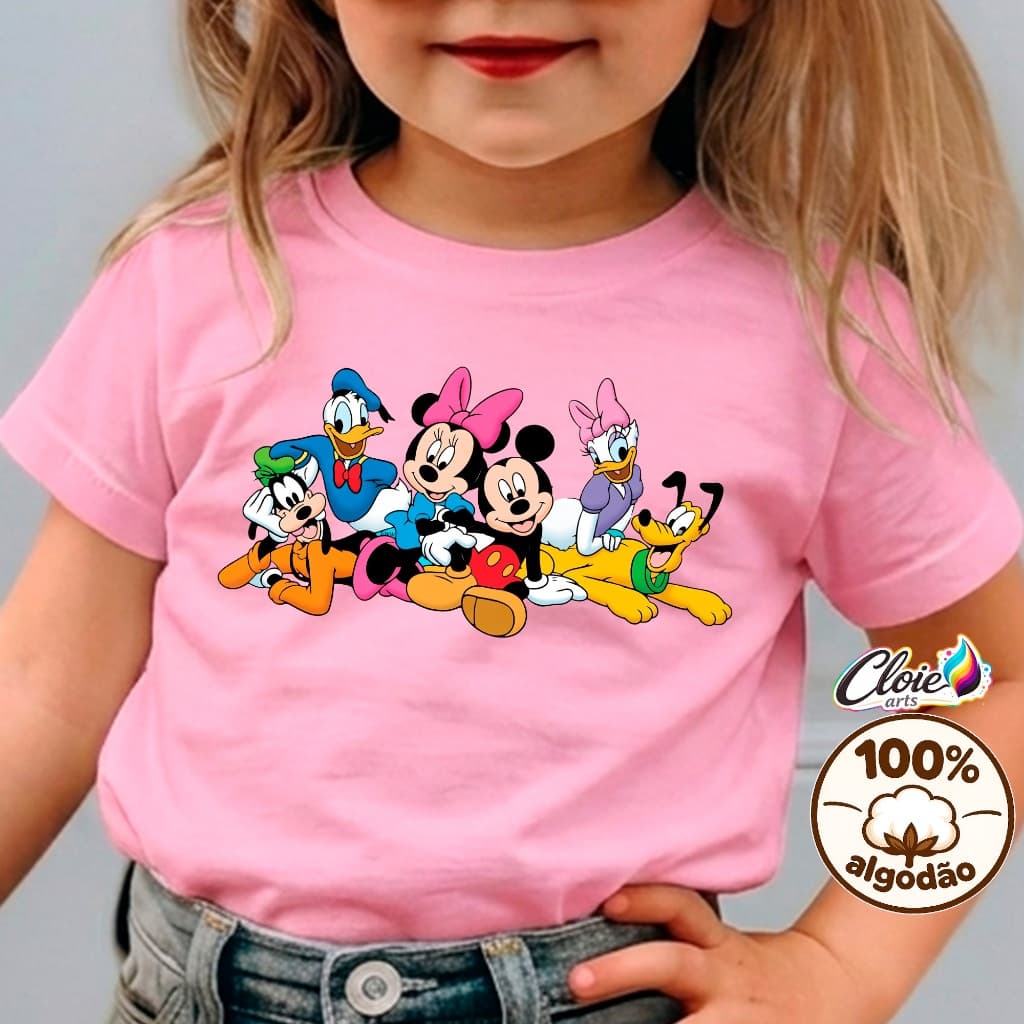 Camiseta Infantil 100% Algodão  Feminina Minnie Mickey Conforto e Estilo com Estampa Charmosa Delicada Minimalista Kids