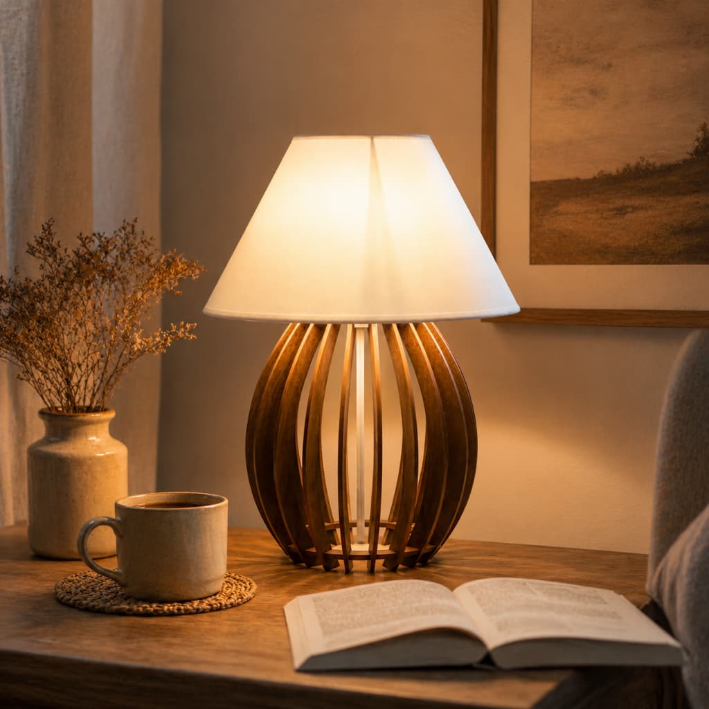 Abajur De Mesa Para o Quarto Casal Retrô Rústico Vintage De Madeira Bivolt