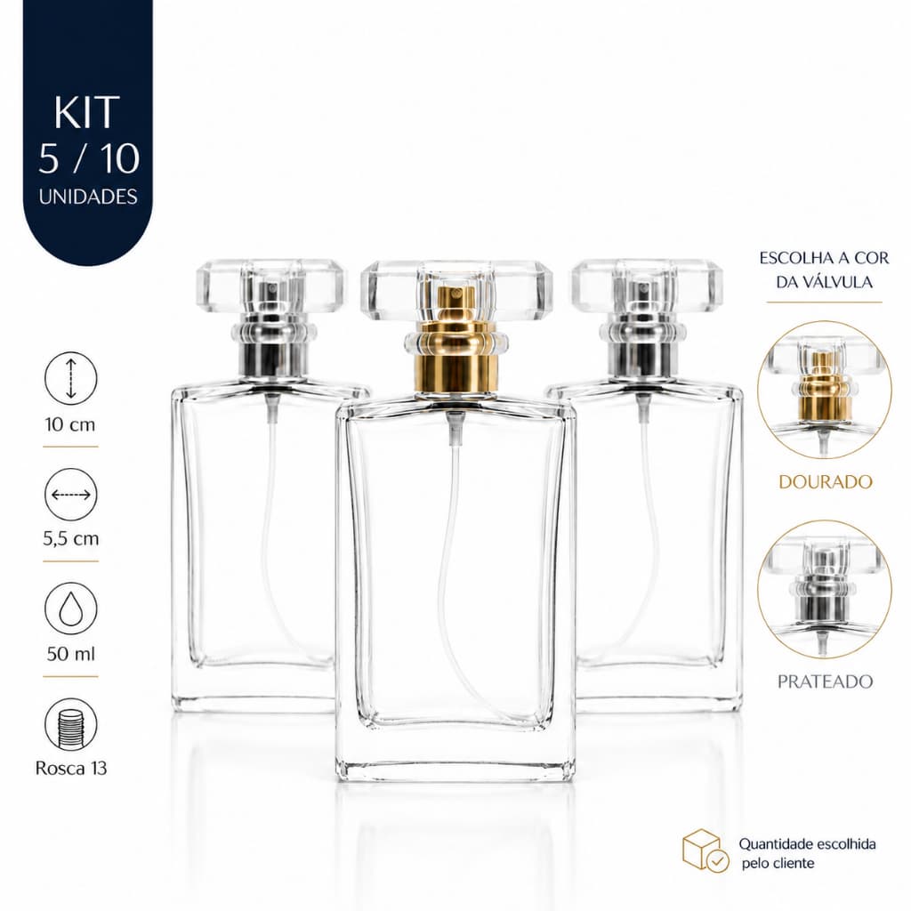 Kit 5 ou 10 Frascos Vidro Perfume 50ml Válvula Spray HomeSpray Aromatizador Ambiente Lembrancinha
