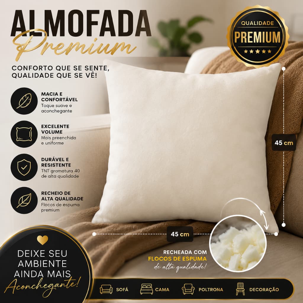 Kit Até 6 Refil Enchimento De Almofada Premium 45x45 - Envio Ultra Rápido!