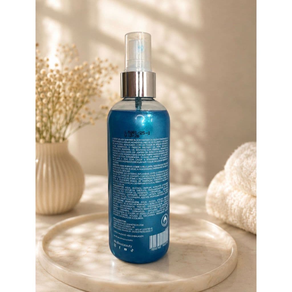 Body Splash Shimmer Bloom Fantasy Alleva, 200ml - Fragrância Floral Doce e Brilho Sutil