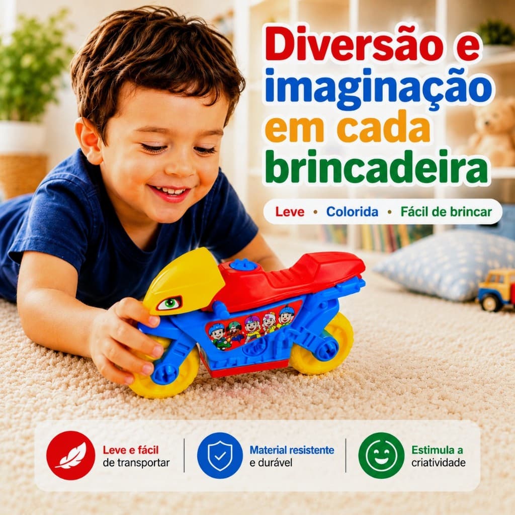 🚀  Moto Infantil Cebolinha Monta e Desmonta Com Chave e Adesivos Brinquedo Educativo 3 Anos+