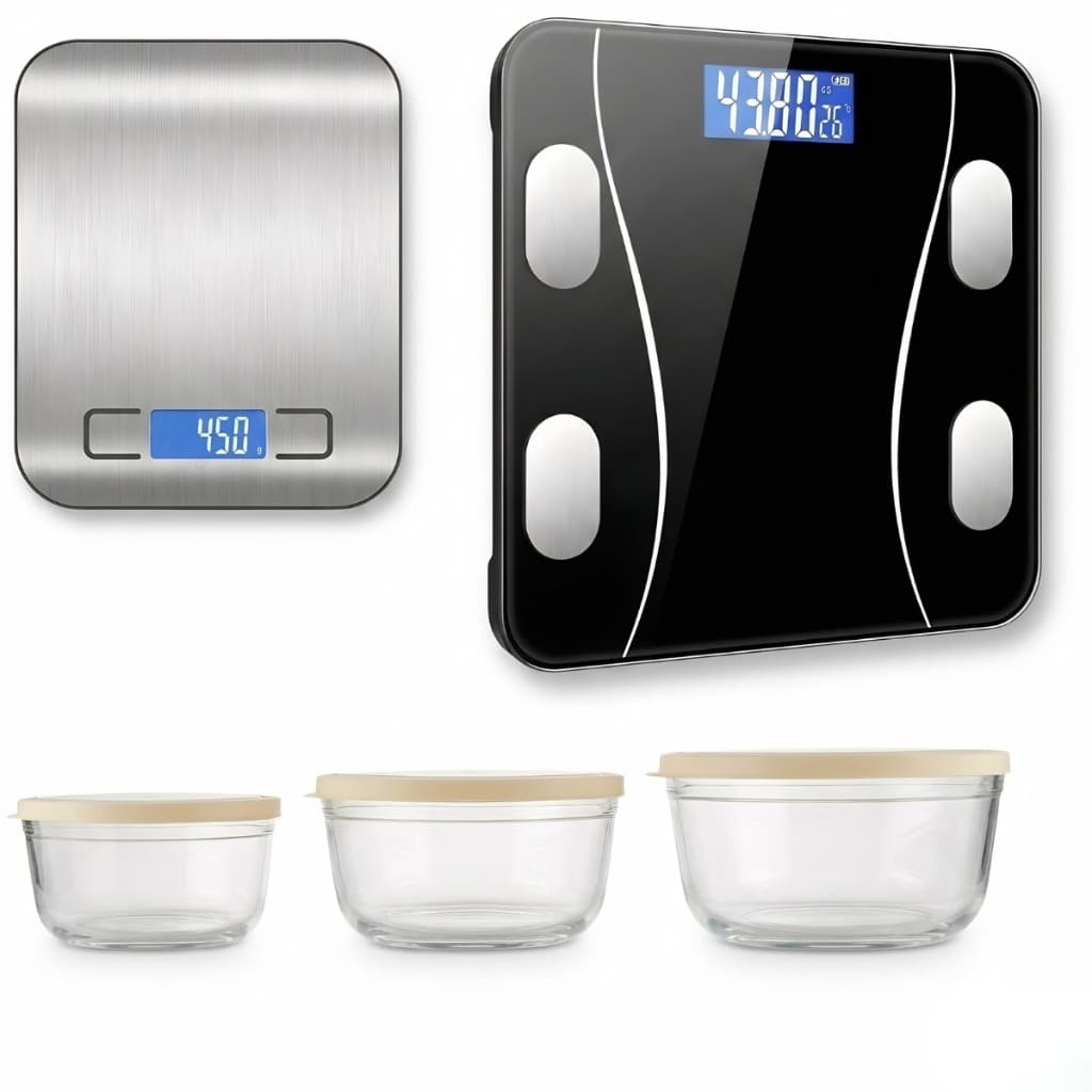 2 Balanças Premium Balança Bioimpedância Até 140 kg Balança Cozinha Digital até 10 kg Pilhas Inclusas