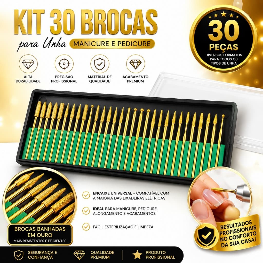 Kit 30 Brocas Diamantadas Lixadeira Unha Drill Fresa Gel