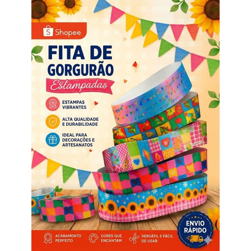 Fita de Gorgurão Festa Junina - 38mm x 10m - Bela Fita - Vários Modelos