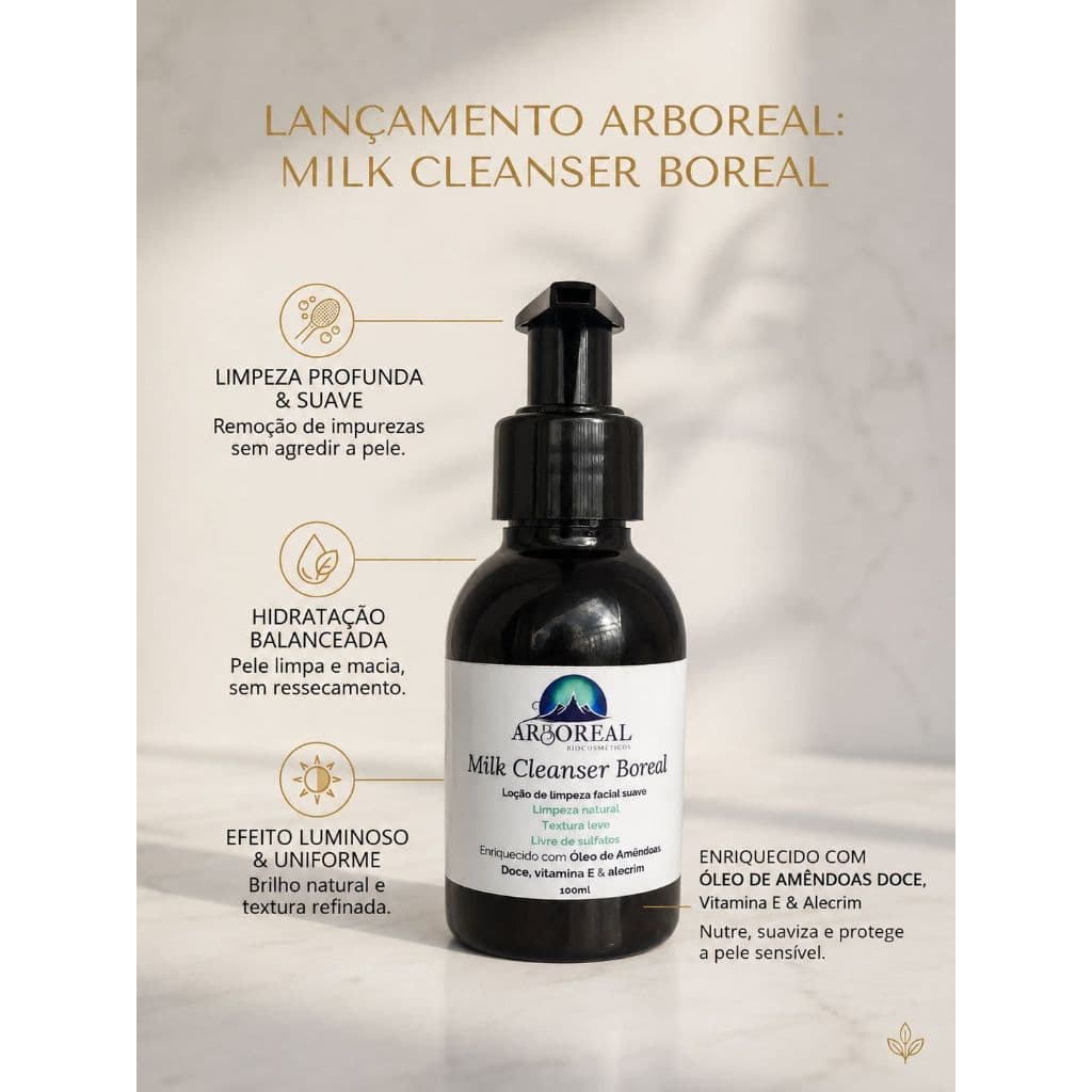 Loção de Limpeza Facial Natural - Milk Cleanser Remove Maquiagem e Impurezas Arboreal 100ml