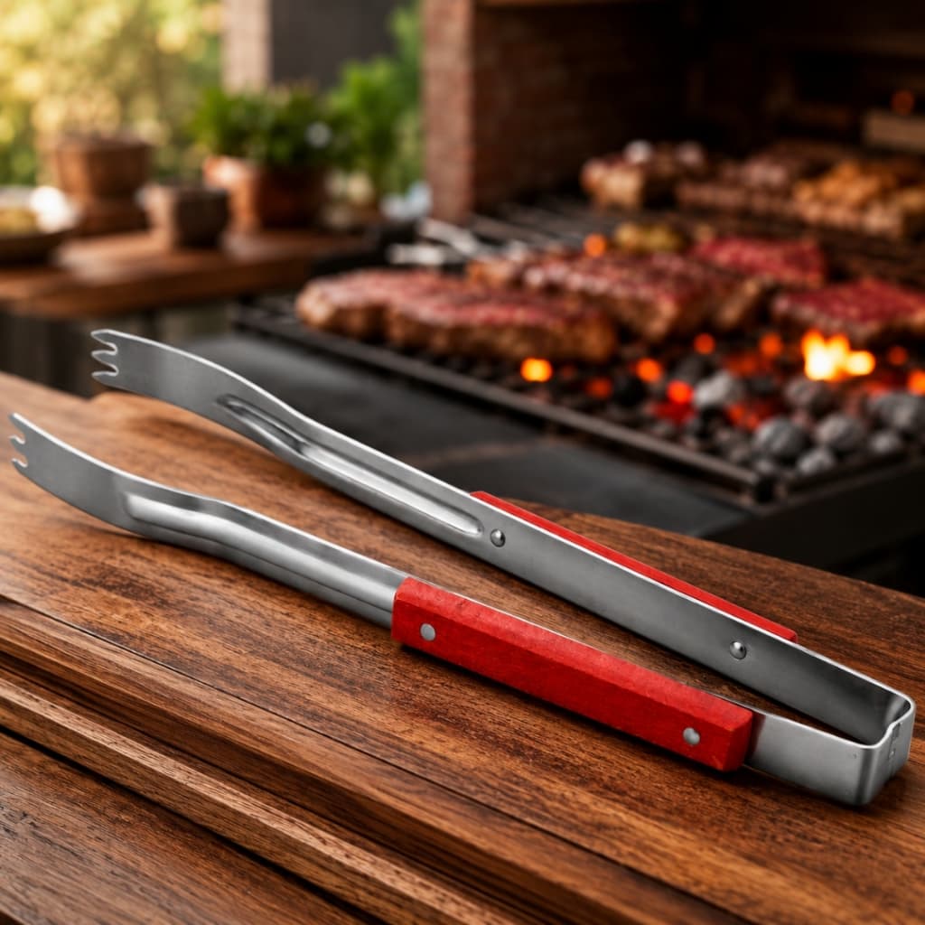 Pegador De Carne Churrasco Inox E Madeira Resistente Cozinha Gourmet