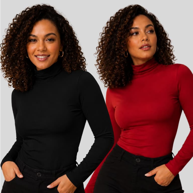 Kit 2 Blusas Manga Longa Suplex feminina Gola Alta frio Inverno