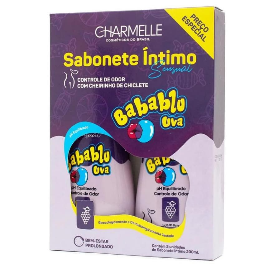 Kit 2 Unid. Sabonete Íntimo Babablu Uva 200ml Cada | pH Equilibrado | Charmelle