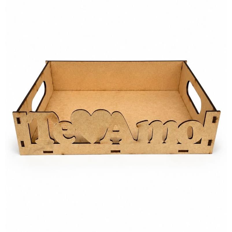 Kit Bandeja Escrito Te Amo Mdf Cru Cesta Presente Dia Dos Namorados 21x15x5