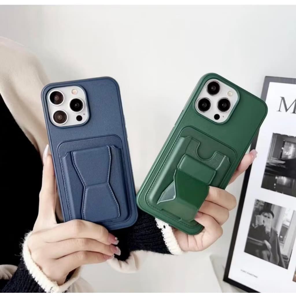 Capa 17 TIPO COURO Com suporte + porta cartão Capa de Luxo Capinha de alta qualidade Courino para iPhone