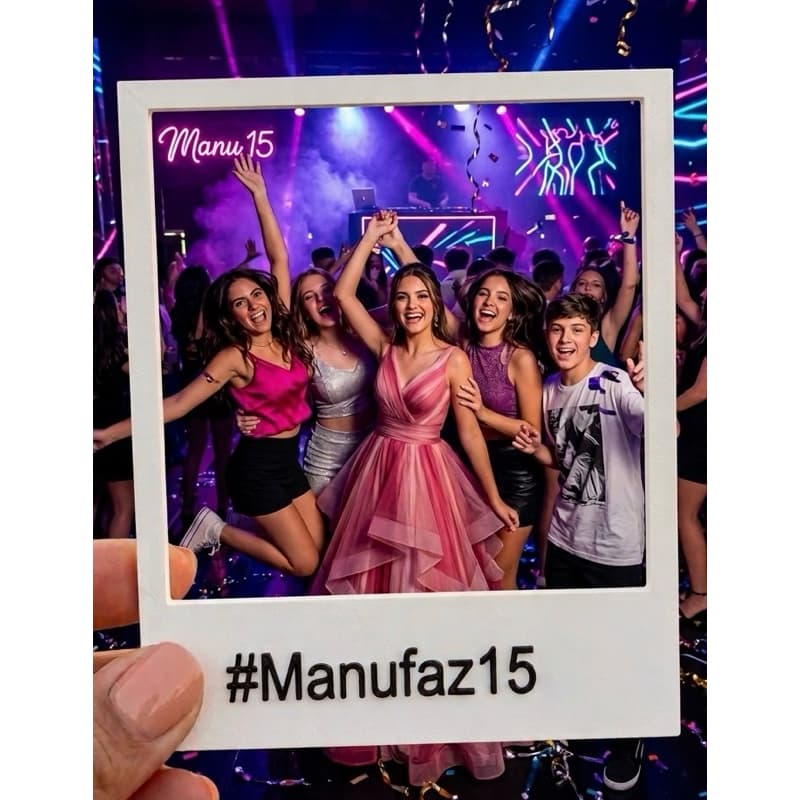 Moldura Polaroid Personalizada Para Fotos Festas Aniversário Casamento Noivado Debutante Com Hashtag Em Relevo