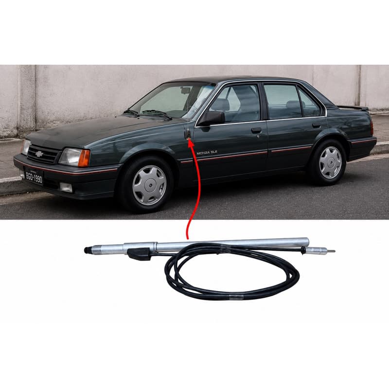 Antena Cromada Telescópica 4 Estágios C/ Cabo Sedan Fusca Vw monza Verona Santana caravan omega ventra