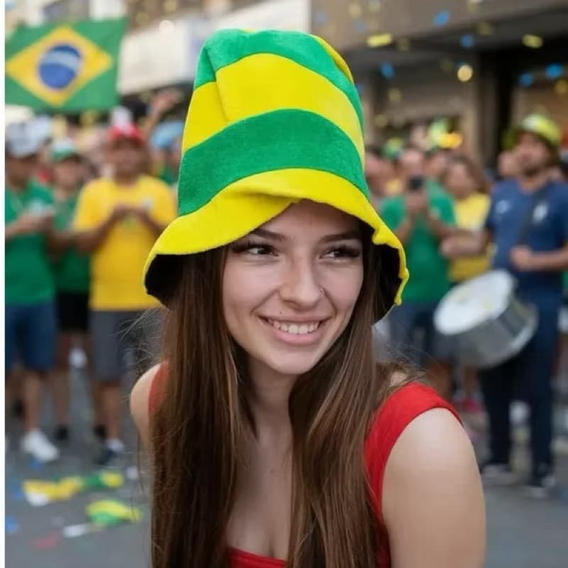 Chapéu Do Brasil Listrada | 28x28cm | Cartola Copa Do Mundo | Seleção Brasileira | Verde E Amarela | Torcedor | Jogo