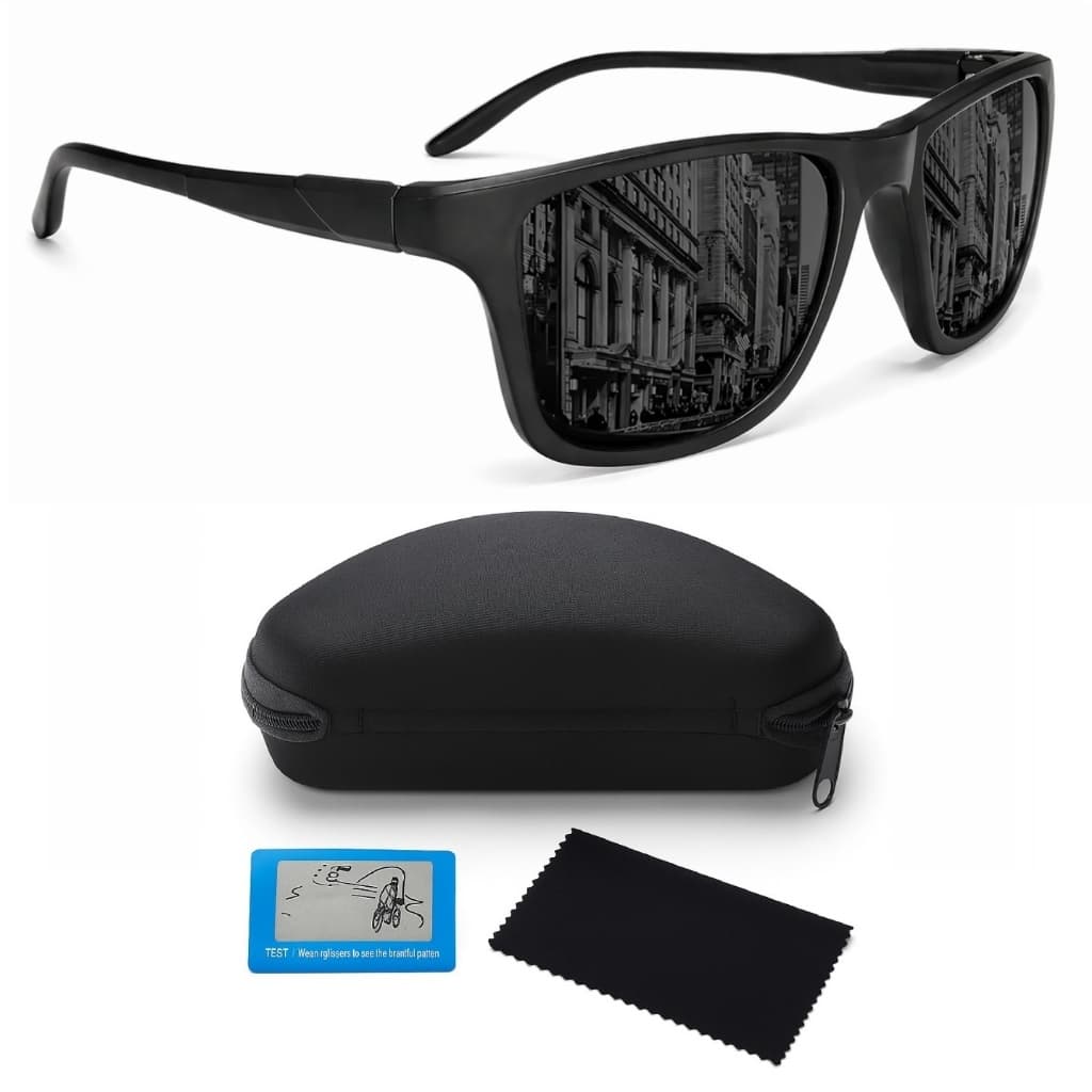Óculos De Sol Quadrado Masculino Feminino Polarizado Proteção UV400 Esportivo Preto + Acessórios