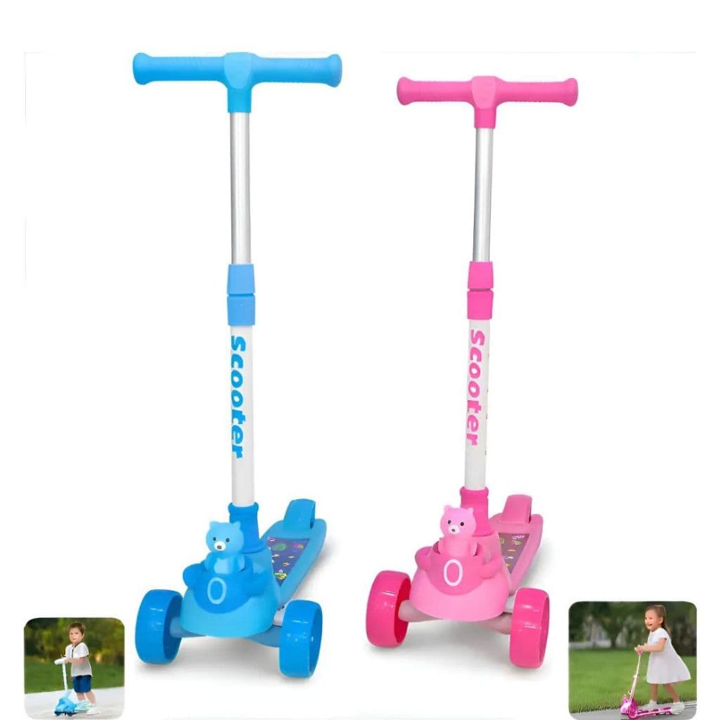 Patinete Infantil 3 Rodas Com Led E Musical Ursinho Altura Regulável Menino Menina