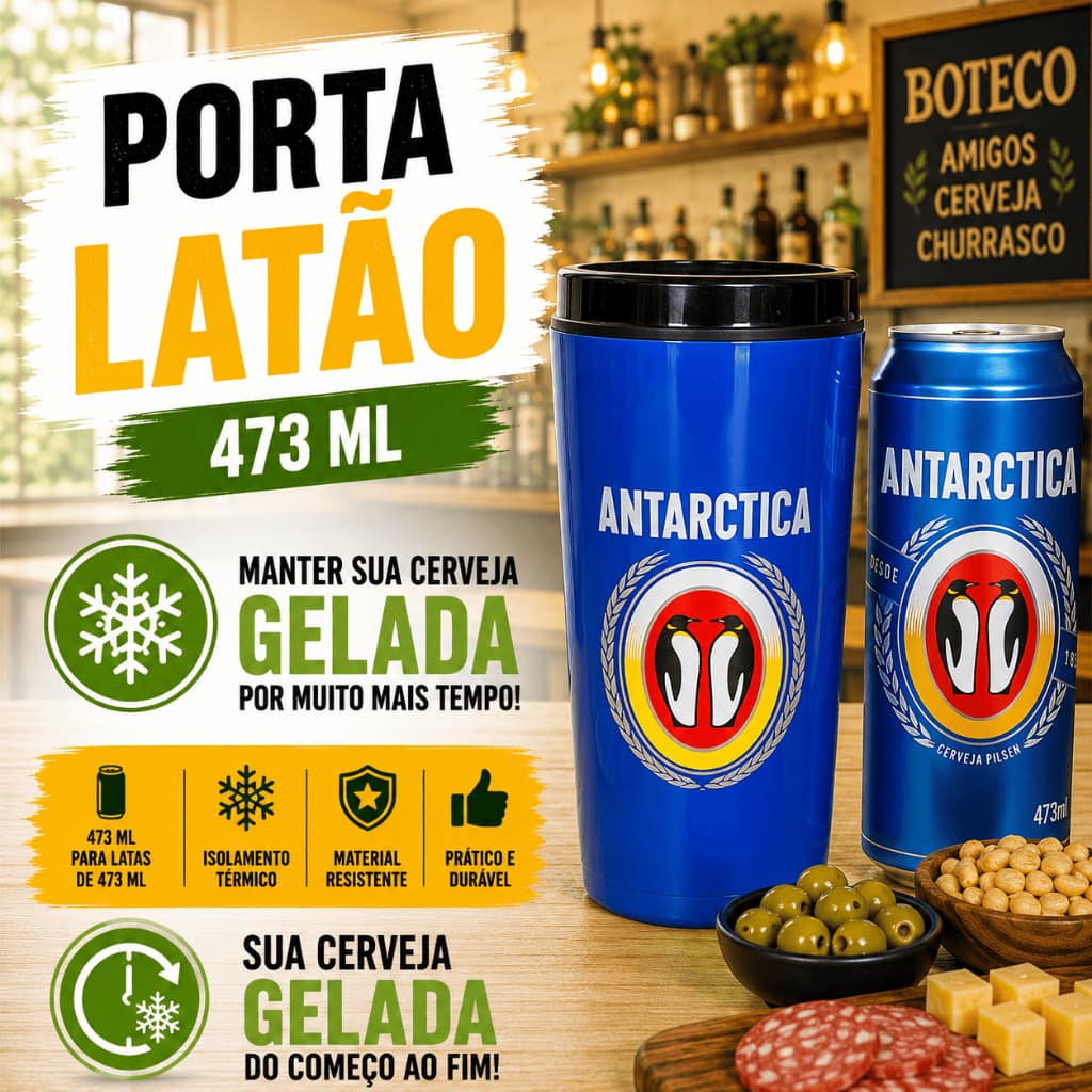 Porta Latão 473ml Suporte Cerveja Termico Antártica