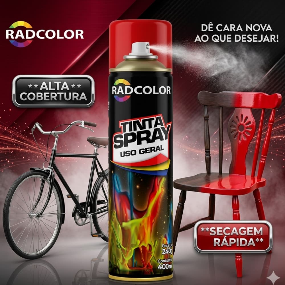 Tinta em Spray Uso Geral Automotivo Artesanal 400ML Radcolor - Diversas Cores
