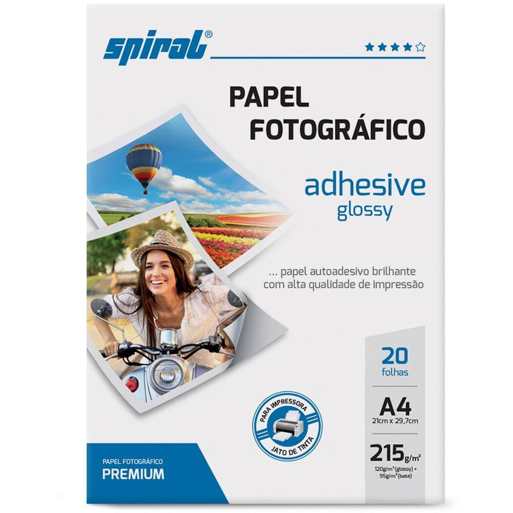 Papel fotográfico A4 215g/m Glossy papel adesivo Spiral 20 Folhas