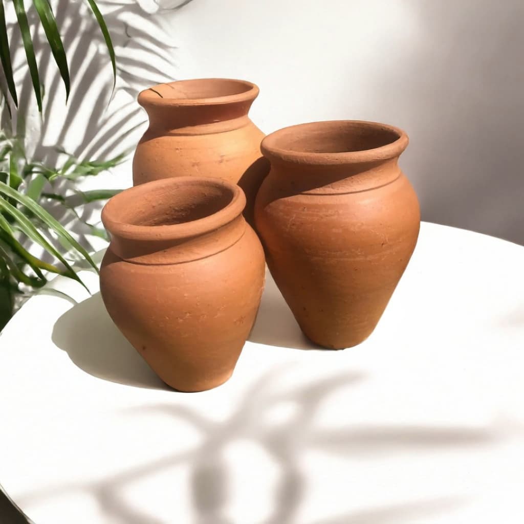 Kit 3 Vasos Porrão de Barro Artesanal - Trio Vasos bojudo