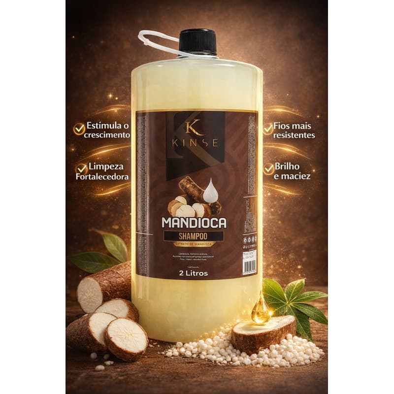 shampoo mandioca 2 litros Ideal para cabelos opacos, ressecados e com dificuldade de crescimento.