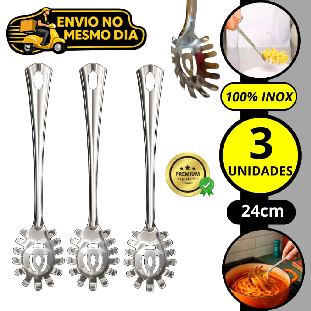 kit 1,2,3 Pegador Macarrão E Salada e Massas 100% Inox Utensilio Cozinha Restaurante Para Massas