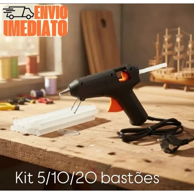 Pistola De Cola Quente Bivolt 20w + 5 / 10 /20 Bastões De Cola Revolver (110v e 220v) Profissional