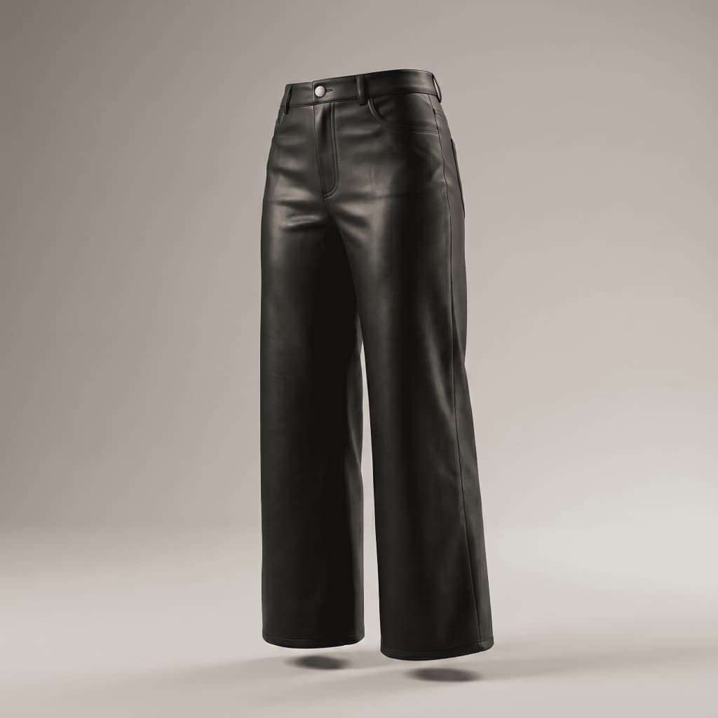 Calça Couro Feminina Cintura Alta Wide Leg Pantalona Couro Fake Premium Blogueira
