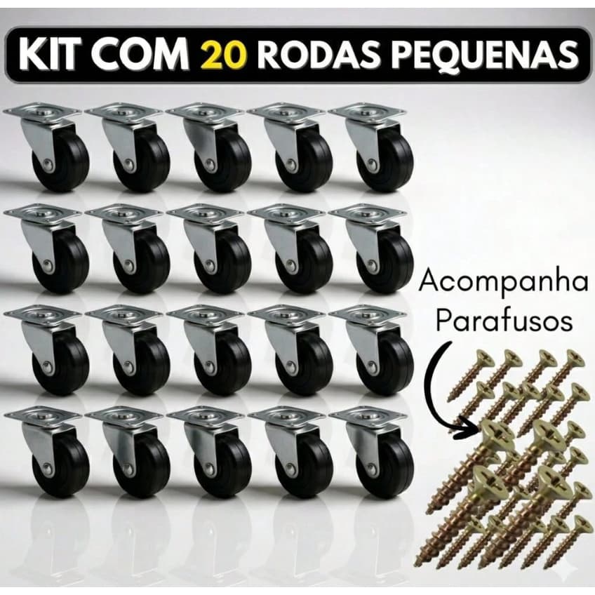 Kit 20/30/50 Rodinhas Rodizios Giratorio para moveis - 3,2 cm. ( 4 cm. total) PVC/Metal móveis vaso mala