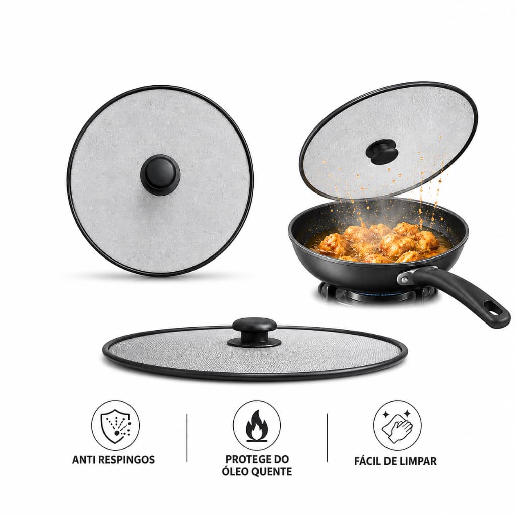 Tela Anti Respingo para Frigideira 25cm Proteção Contra Óleo Quente Fácil Limpeza Resistente