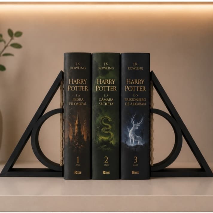 Aparador de Livros Harry Potter Relíquias da Morte Bookend Geek Decorativo Premium
