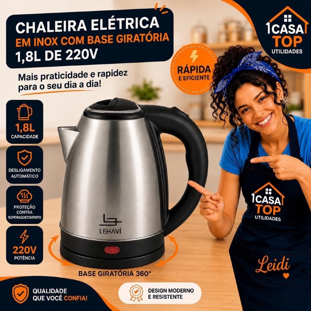 Chaleira Eletrica Inox Capacidade 18 Litros Base Giratoria Potente Rapida Aquecedor 220V