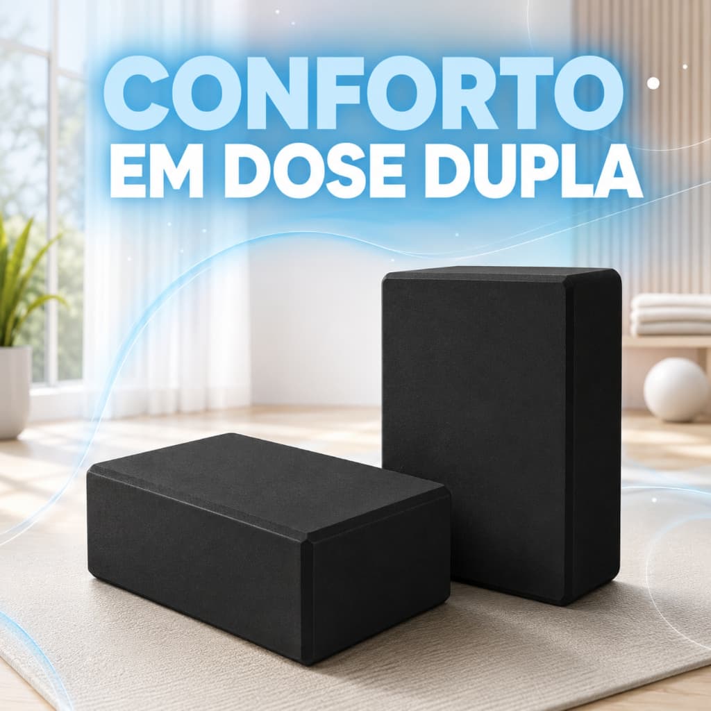 Kit 2 Blocos Yoga Pilates EVA Alta Densidade Antiderrapante Alongamento Meditação Funcional Preto